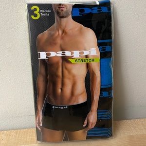 Papi 3-Pack Brazilian Cotton Stretch Solid/Stripe Black & Turquoise Trunks